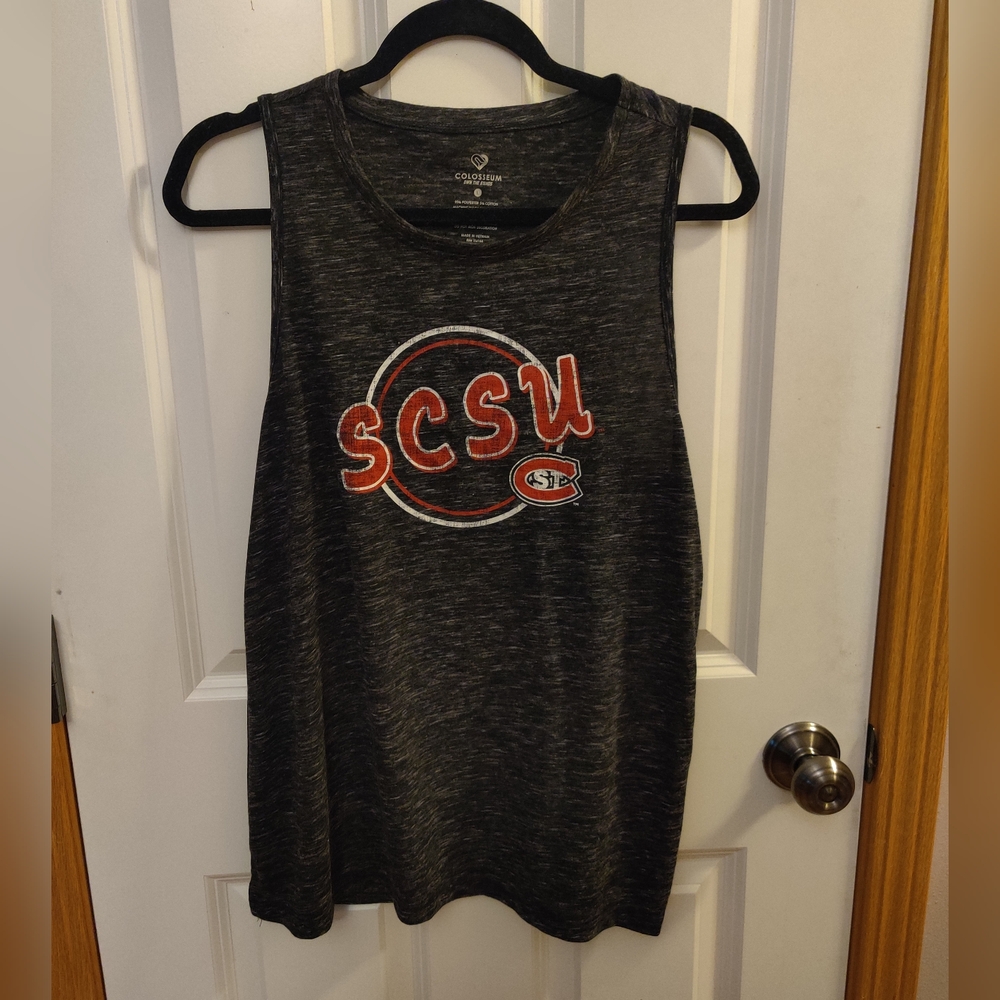 Colosseum Dark Gray Sleeveless Tank with Red and White Logo For SCSU